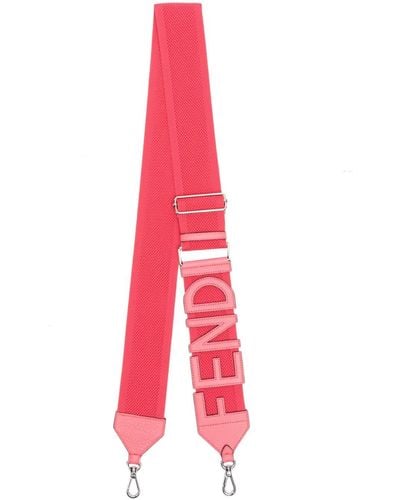 Fendi Logo-embroidered Leather Shoulder Strap - Pink
