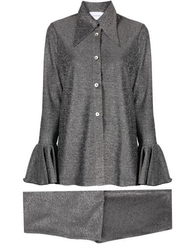 Sleeper Ruffle-trim Lurex Pyjama (set Of Two) - Grey
