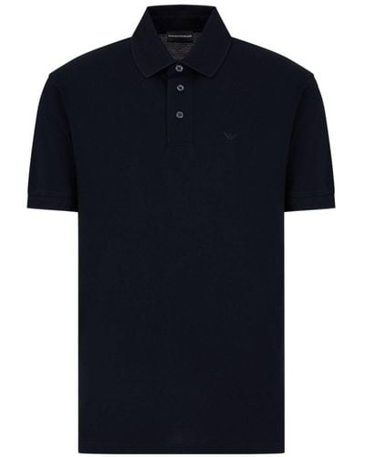 Emporio Armani Logo-patch Cotton Polo Shirt - Blue