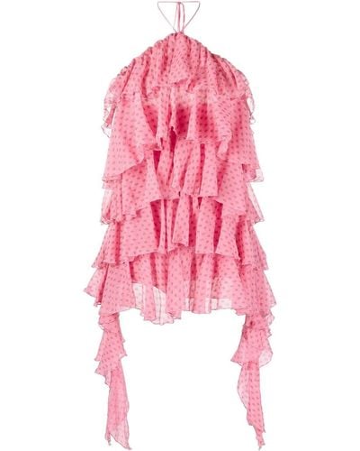 Blumarine Tiered Polka-dot Minidress - Pink