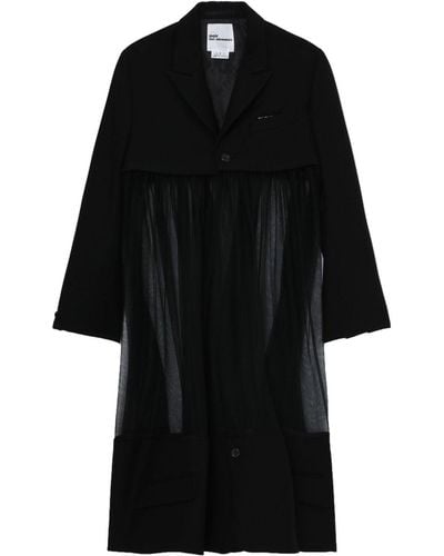 Noir Kei Ninomiya Sheer-panel Mid-length Coat - Black