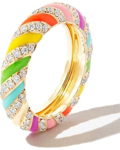 Yvonne Léon 9kt Yellow Gold Rainbow Diamond Stripe Band Ring - Pink