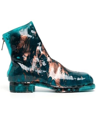 Guidi Paint-splatter Detail Ankle Boots - Blue