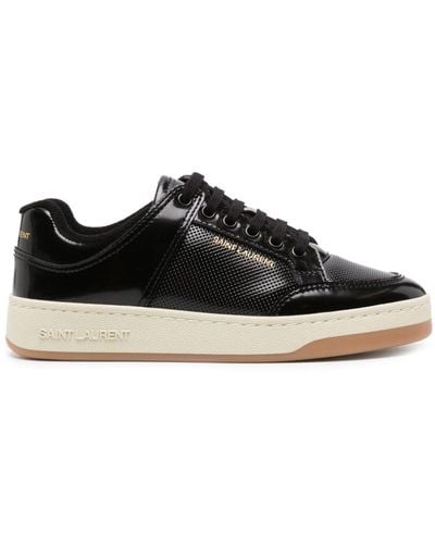 Saint Laurent Perforated Patent Leather Sneakers - Black