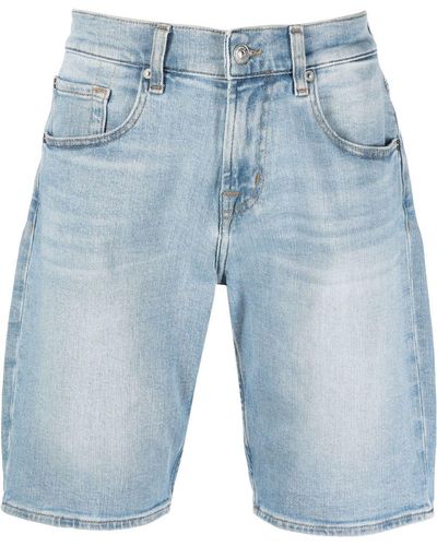 7 For All Mankind Stonewahed Denim Shorts - Blue
