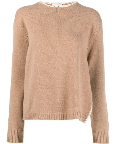 Semicouture Contrast-stitching Knitted Sweater - Natural