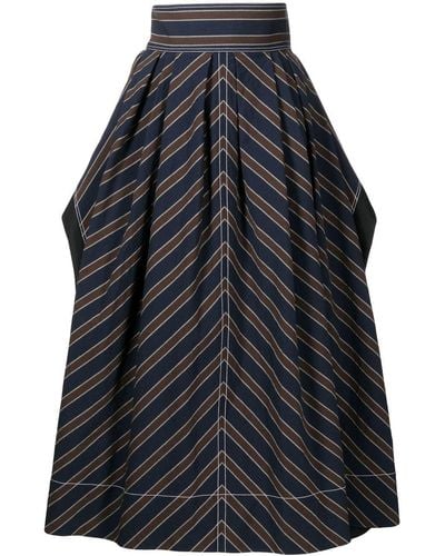 Tory Burch Striped Flared Skirt - Black
