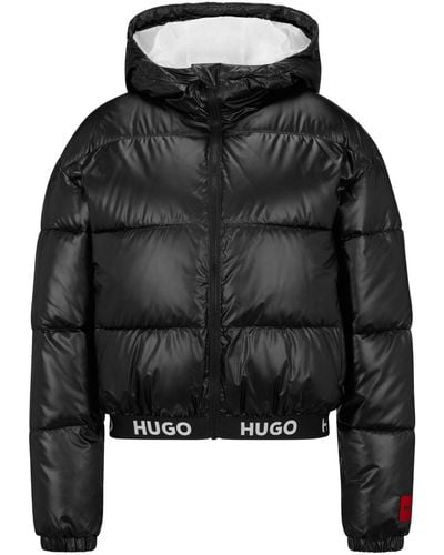 HUGO Logo-waistband Puffer Jacket - Black