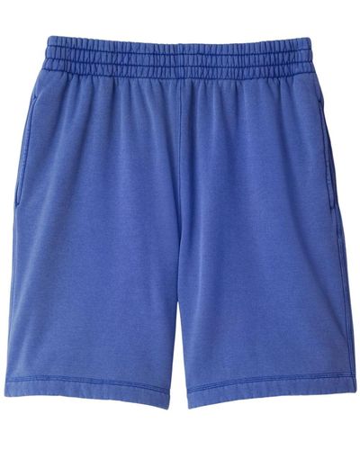 Burberry Logo-embroidered Cotton Shorts - Blue