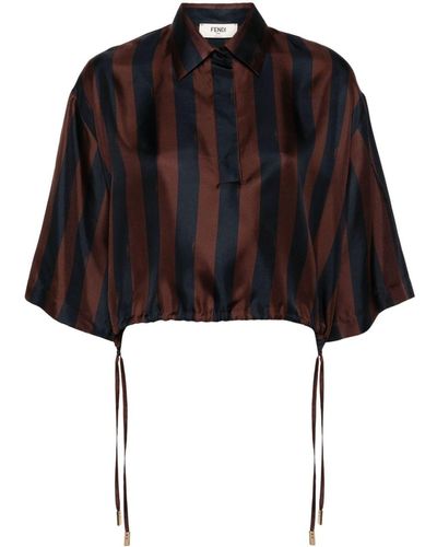 Fendi Pequin Striped Cropped Shirt - Black