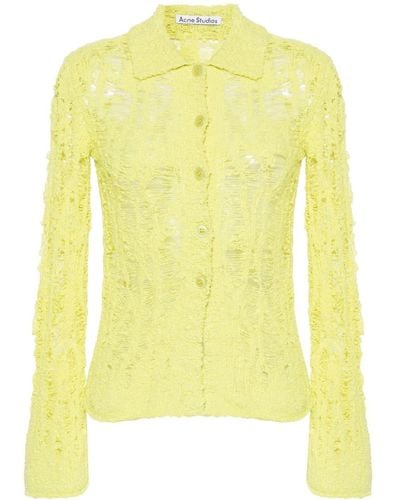 Acne Studios Distressed Bouclé Cardigan - Yellow