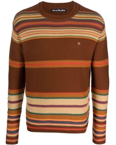 Acne Studios Logo-appliqué Striped Cotton Sweater - Brown