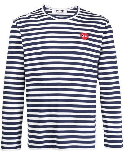 Comme des Garçons T-shirt rayé à patch logo - Bleu