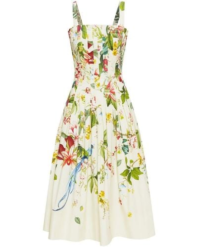 Oscar de la Renta Flora & Fauna-print Sleeveless Midi Dress - White