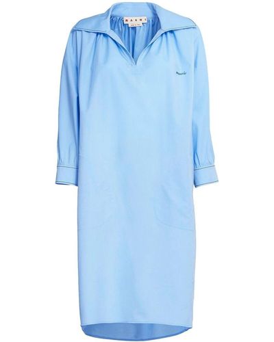 Marni Logo-embroidered Long-sleeve Dress - Blue