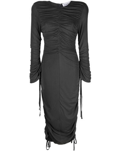 CANNARI CONCEPT W. Ruffles Long-sleeve Midi Dress - Black