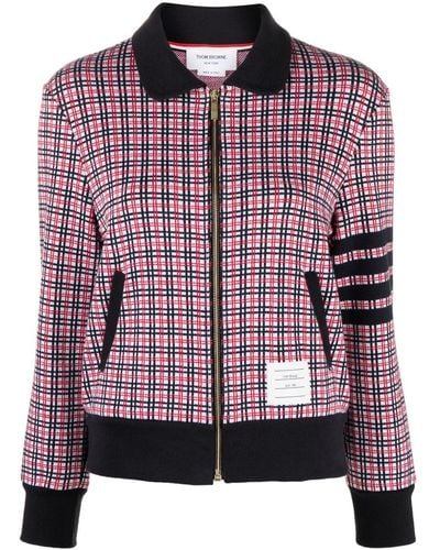 Thom Browne Checked Jacquard Zip-up Cardigan - Red