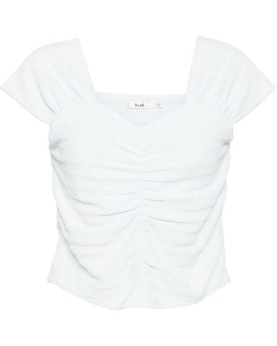 B+ AB Textured Ruched Top - White