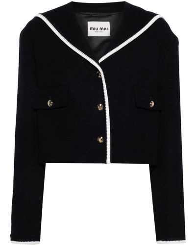 Miu Miu Tweed-Jacke mit Logo-Applikation - Schwarz