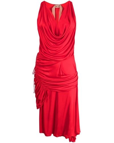 N°21 Asymmetrisches Kleid mit Drapierung - Rot
