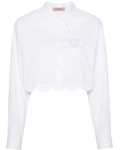 Twin Set Camisa corta con logo bordado - Blanco