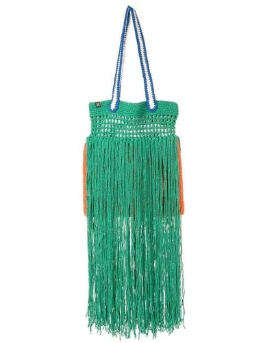 Nannacay Felipa Fringe-detail Knitted Tote Bag - Green