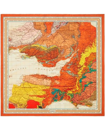 Burberry Foulard en soie à imprimé cartographique - Orange