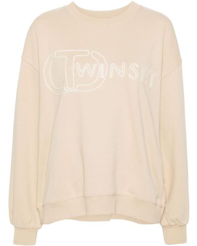 Twin Set Logo-embroidered Cotton Sweatshirt - Natural