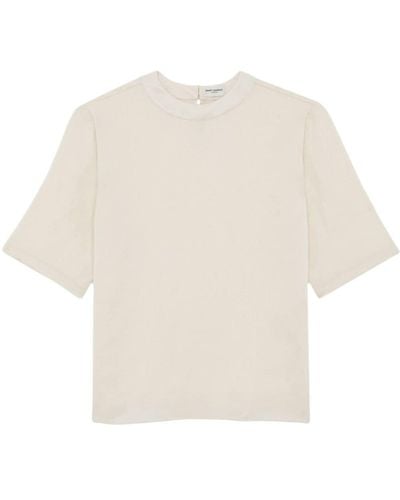Saint Laurent Round-neck Silk T-shirt - White