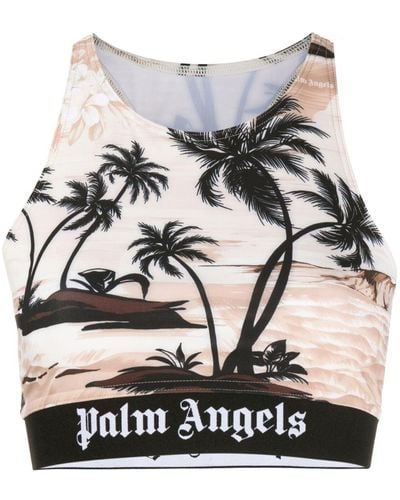 Palm Angels Haut crop à imprimé palmier - Neutre