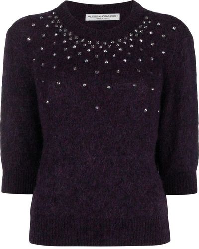 Alessandra Rich Studded Knitted Top - Blue