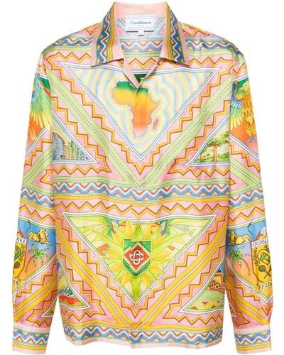 Casablancabrand Freedom And Joy Geometric-print Silk Shirt - Yellow