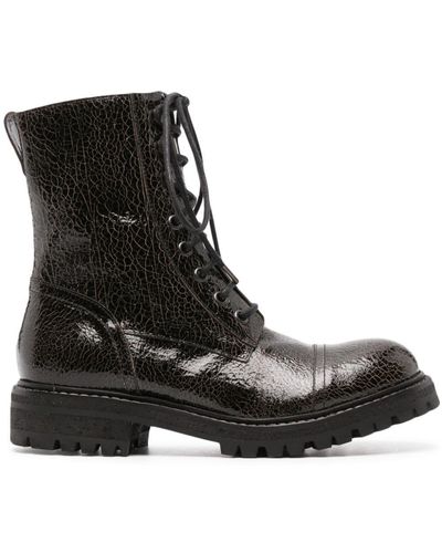 Roberto Del Carlo Crinkle-finish Lace-up Boots - Black
