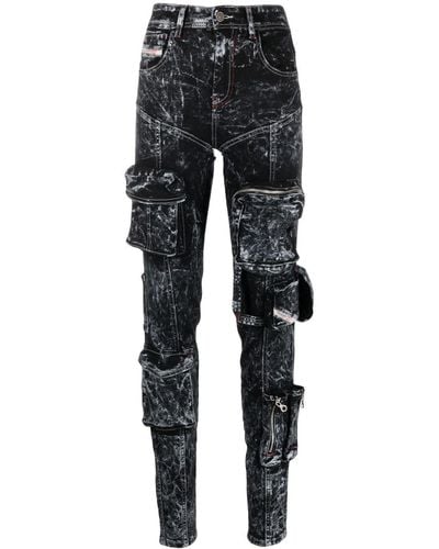 DIESEL Jeans skinny in stile cargo con effetto schiarito - Nero