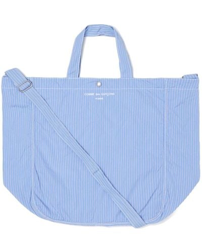 Comme des Garçons Striped Cotton Tote Bag - Blue