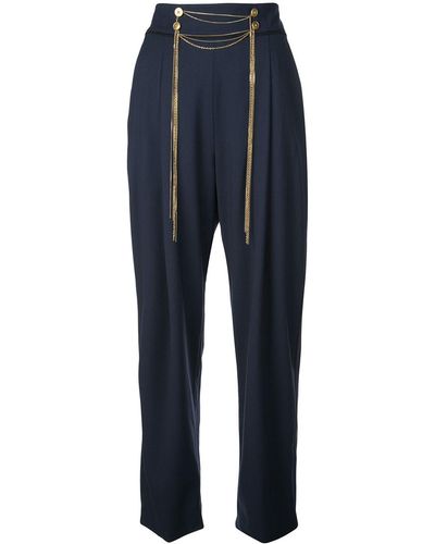 Oscar de la Renta Chain-embroidered Trousers - Blue