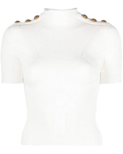 Balmain Button-detailed Short Sleeve Sweater - White