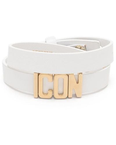 DSquared² Woman White And Gold Icon Leather Bracelet