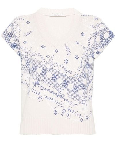 Philosophy Di Lorenzo Serafini Floral-print Knitted Sweater - White