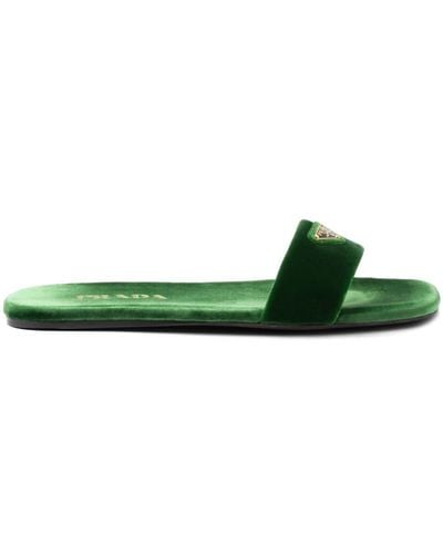 Prada Velvet Slides - Green