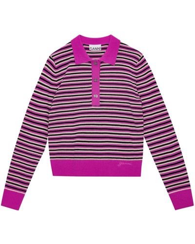 Ganni Striped Wool-blend Sweater - Purple
