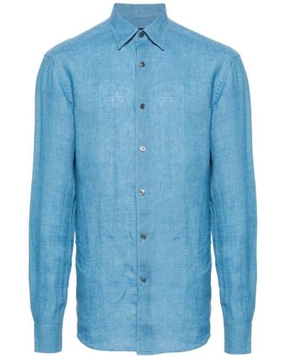 Zegna Button-up Linen Shirt - Blue
