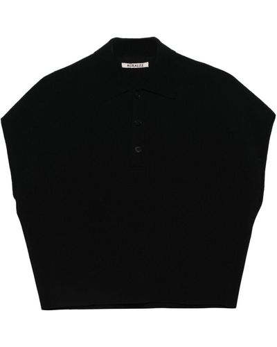 AURALEE Ribbed-knit Polo Shirt - Zwart
