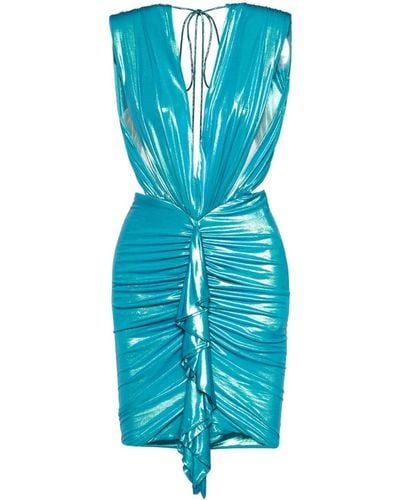 Alexandre Vauthier Blaues mesh-panel-kleid mit kristallverzierung