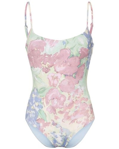 Luisa Beccaria Floral-print Open-back Swimsuit - Pink