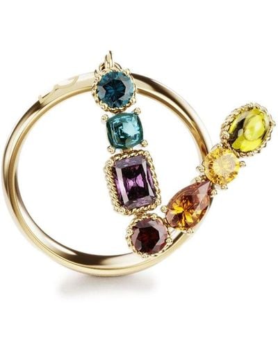 Dolce & Gabbana Rainbow alphabet V ring in yellow gold with multicolor fine gems - Metálico