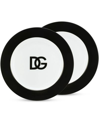 Dolce & Gabbana Set di 2 piatti in porcellana con stampa - Nero