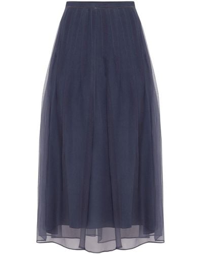 Brunello Cucinelli Pleated Silk Midi Skirt - Blue