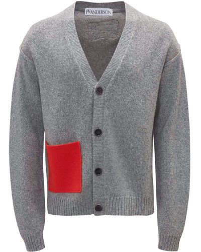 JW Anderson Contrast Pocket V-neck Cardigan - Unisex - Merino/cotton - Gray