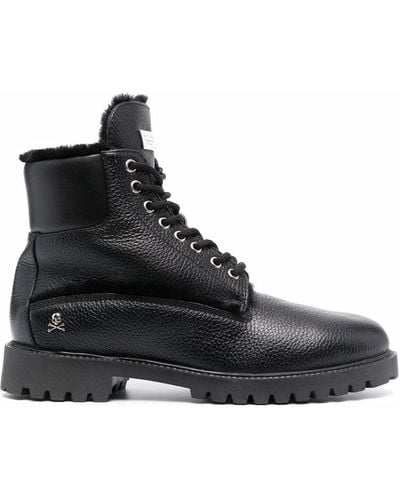 Philipp Plein Shearling-lined Lace-up Boots - Black
